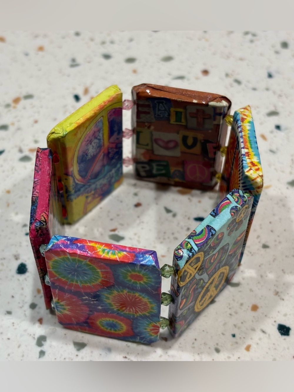 Vintage PEACE & LOVE Tile Stretch Bracelet‎ - Picture 6 of 6